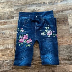 Pink floral jeggings.